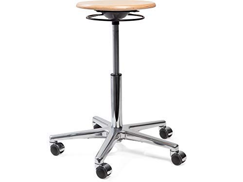 Modulor höhenverstellbarer Arbeitshocker, Drehhocker aus Buchenholz, ergonomischer Schreibtischstuhl mit Gasfeder und Fußkreuz aus Alu, Natur von Modulor