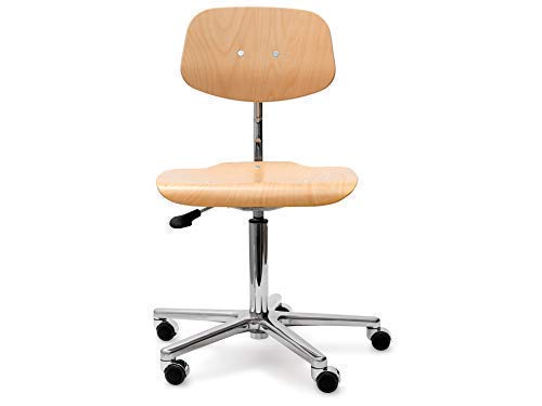 Modulor höhenverstellbarer Arbeitsstuhl, ergonomischer Drehstuhl aus Buchenholz, Schreibtischstuhl mit Gasfeder und Fußkreuz aus Alu, Natur von Modulor