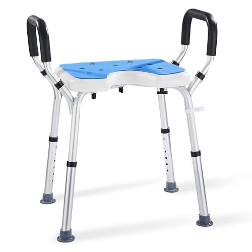 Modundry Duschhocker Höhenverstellbar mit Armlehnen, Duschstuhl für Senioren Rutschfest Gummifüße Duschhilfe für Behinderte und Schwangere, Duschsitz für Dusche Badehocker Badstuhl belastbar bis 150kg von Modundry