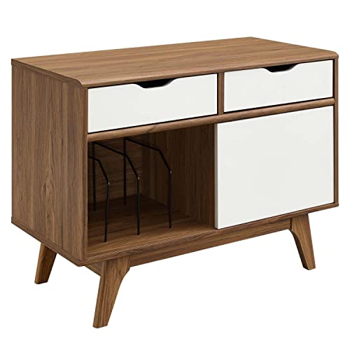 Modway Envision Mid-Century Modern 37" Vinyl-Schallplatten-Ausstellungsstand mit Schubladen, 37 Zoll, Walnussweiß Modway Envision Mid-Century Modern 37" Vinyl-Schallplatten-Ausstellungsstand mit Schubladen, 37 Zoll, Walnussweiß von Modway