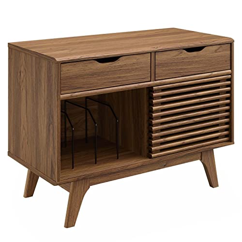 Modway Render Mid-Century Moderner Vinyl-Schallplatten-Vitrine, 37 Zoll, Walnuss, 37 Inch EEI-4323-WAL von Modway