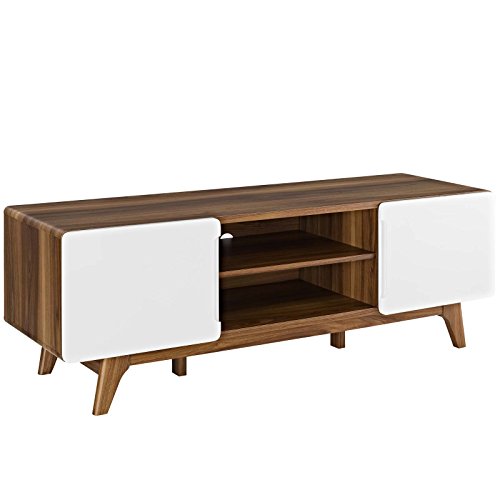 Modway- Tread Mid-Century Moderner 59 Zoll TV Board, 59", Walnuss Weiß, 46 x 150 x 51 cm von Modway