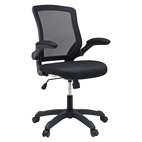 Modway- Veer Bürostuhl mit Netz-Rückenlehne und Vinyl-Sitz mit klappbaren Armen, Schwarzer Stoff, 66 x 66 x 95 cm von Modway