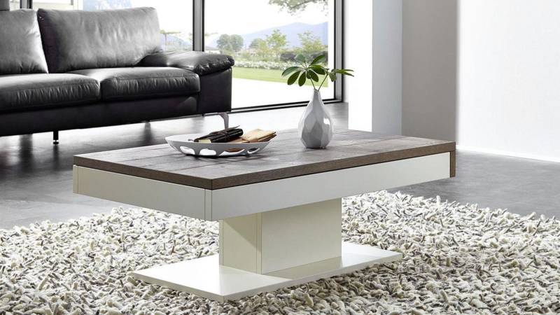 Möbel Akut Couchtisch Couchtisch Light Line Alteiche antik grau weiß matt lack. 125x75 cm von Möbel Akut