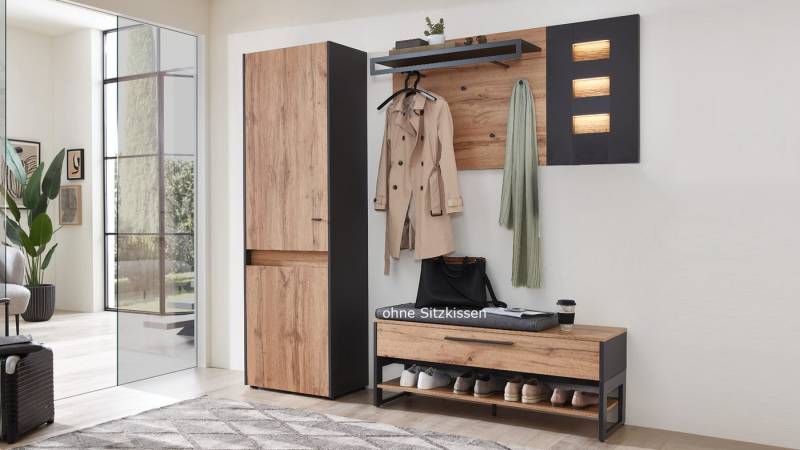 Möbel Akut Garderoben-Set Garderobe Light Line 10 Eiche Votan Schiefer Set 3-teilig von Möbel Akut