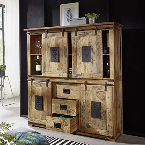 Möbel Akut Highboard Kommode Wohnzimmer Schrank Kommode Mangoholz Eisen rustikal Gingo von Möbel Akut