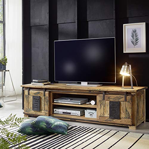 Möbel Akut Lowboard Mangoholz lackiert Eisen rustikal TV-Board 2 Rolltüren 180 cm Gingo von Möbel Akut