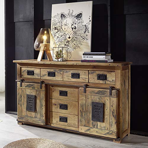 Möbel Akut Sideboard Mangoholz massiv rustikal lackiert Kommode Beistellschrank Eisen Gingo von Möbel Akut