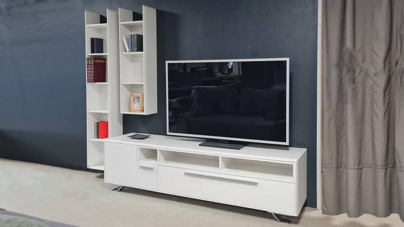 Möbel Akut Wohnwand Wohnwand Light Line 5 weiß matt Lack TV-Board und Hängeregale, (3-St) von Möbel Akut