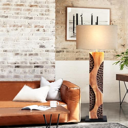 Design Stehlampe Treibholz AMAZONIA 170 cm – Handgefertigte Stehlampe aus Akazienholz mit Leinen-Lampenschirm, Natürliche Holz-Lampe für Wohnzimmer, Schlafzimmer, Gemütliche Beleuchtung im Natur-Stil von Möbel Bressmer
