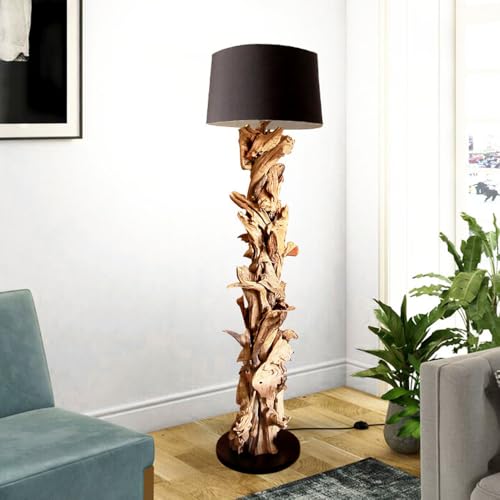 Möbel Bressmer Design Holz Stehlampe Treibholz CLEON 165 cm Stehleuchte rustikal für Wohnzimmer Schlafzimmer Flur aus verschlungenem Holzstücken rustikal mit Schirm XL Handarbeit Nachhaltig von Möbel Bressmer