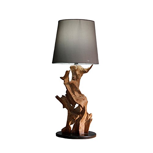 Möbel Bressmer IKAL Teakholz Tischlampe Höhe 82 cm 100% Handarbeit aus nachhaltigem Holz - Treibholz Tischlampe Lampenschirm Grau Schwemmholz Unikat von Möbel Bressmer