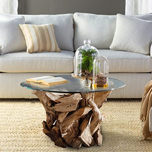 Möbel Bressmer Wurzelholz Couchtisch IKAL 80cm rund - aus nachhaltigen Teakholz inkl. Glasscheibe - 100% Handarbeit - Treibholz Wohnzimmer Wurzel Tisch von Möbel Bressmer
