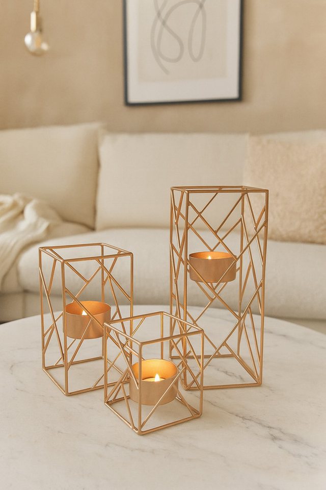 moebel-direkt-online Teelichthalter Laurenz (Set, 3teiliges Set), aus Metall, goldfarben beschichtet von Moebel-Direkt-Online
