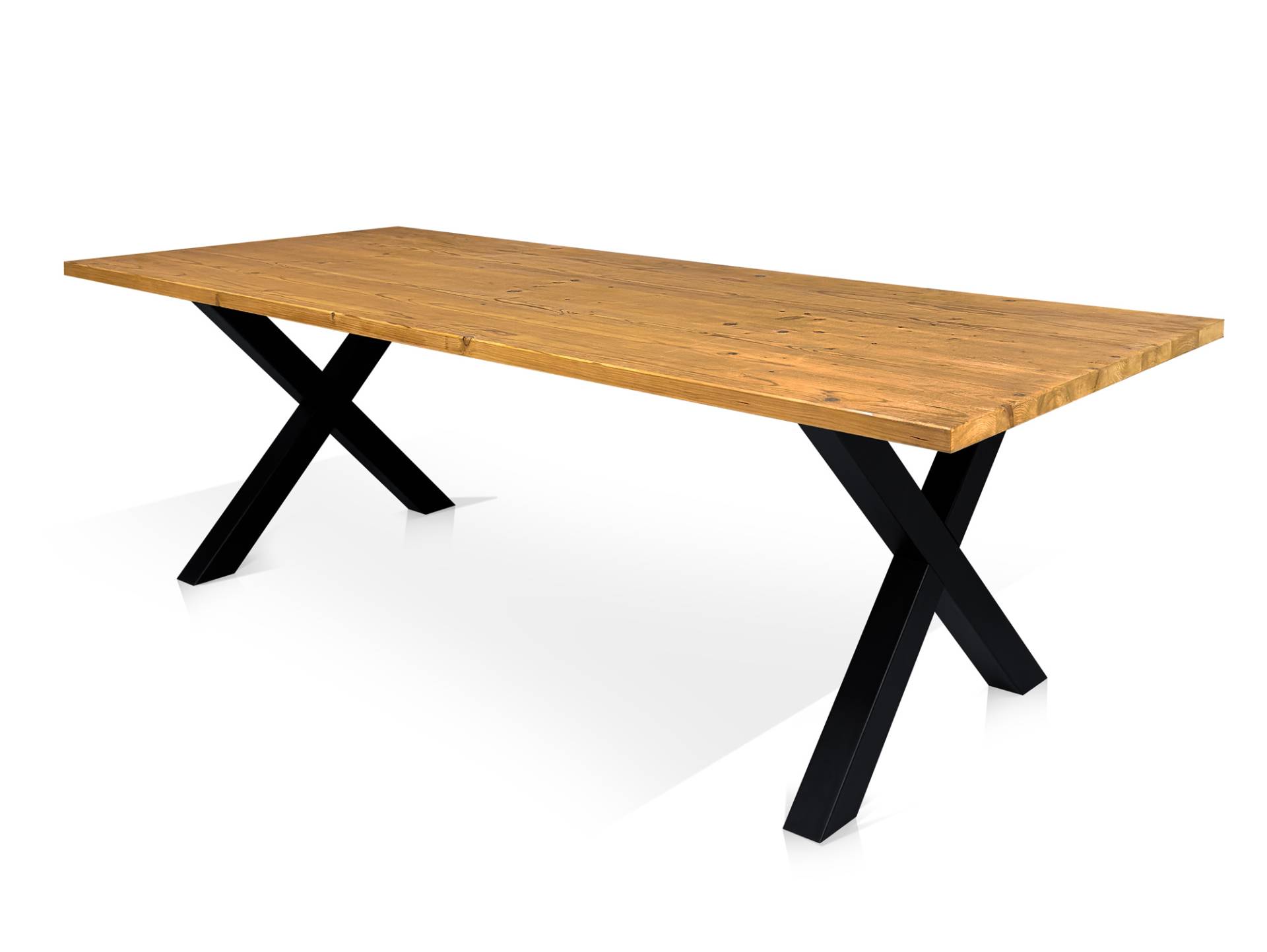 ALABAMA Massivholztisch mit X-Beinen, Altholzoptik, THERMO-Fichte lackiert von Möbel-Eins