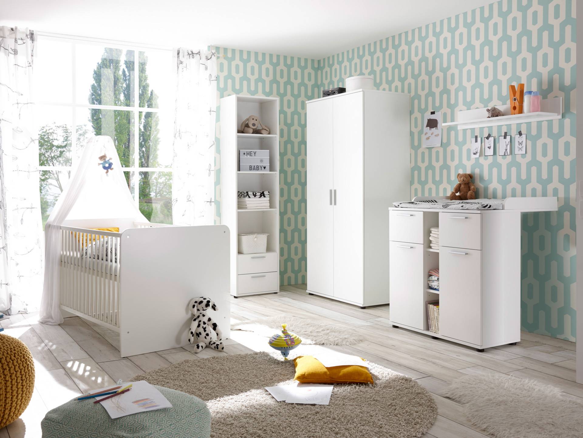 BAMBINO Komplett Babyzimmer 5-teilig, Material Dekorspanplatte, weiss von Möbel-Eins