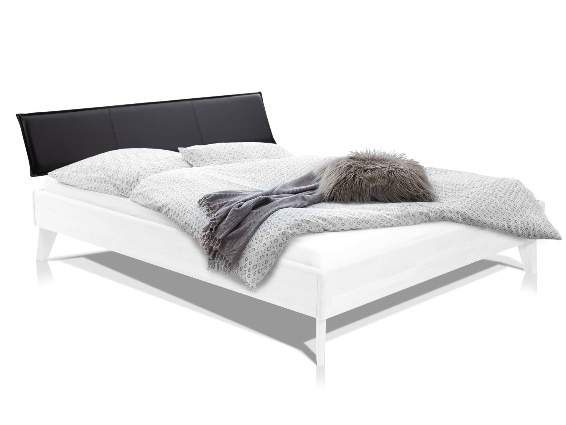 CALIDO 4-Fuß-Bett mit Polster-Kopfteil, Material Massivholz von Möbel-Eins