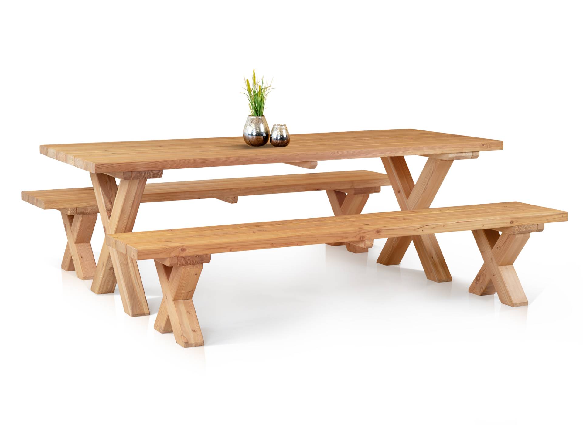 CANCUN PLUS Gartengarnitur mit X-Beinen, Material Massivholz, Lärche CANCUN PLUS Gartengarnitur mit X-Beinen, Material Massivholz, Lärche von Möbel-Eins