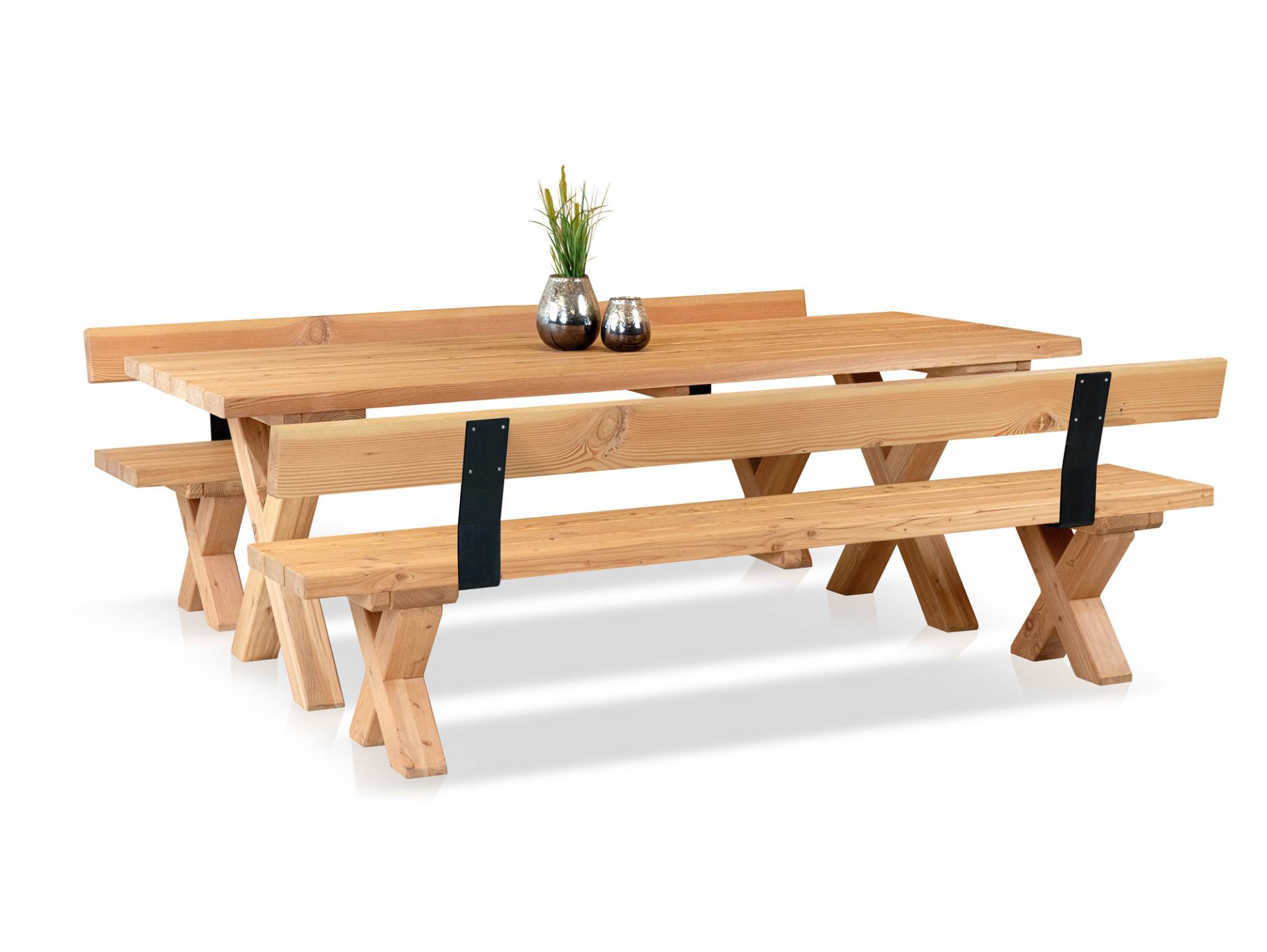 CANCUN PLUS Gartengarnitur mit X-Beinen, Material Massivholz, Lärche CANCUN PLUS Gartengarnitur mit X-Beinen, Material Massivholz, Lärche von Möbel-Eins