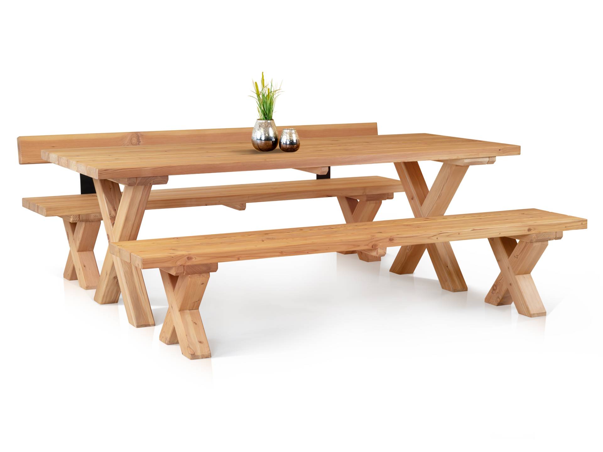 CANCUN PLUS Gartengarnitur mit X-Beinen, Material Massivholz, Lärche CANCUN PLUS Gartengarnitur mit X-Beinen, Material Massivholz, Lärche von Möbel-Eins