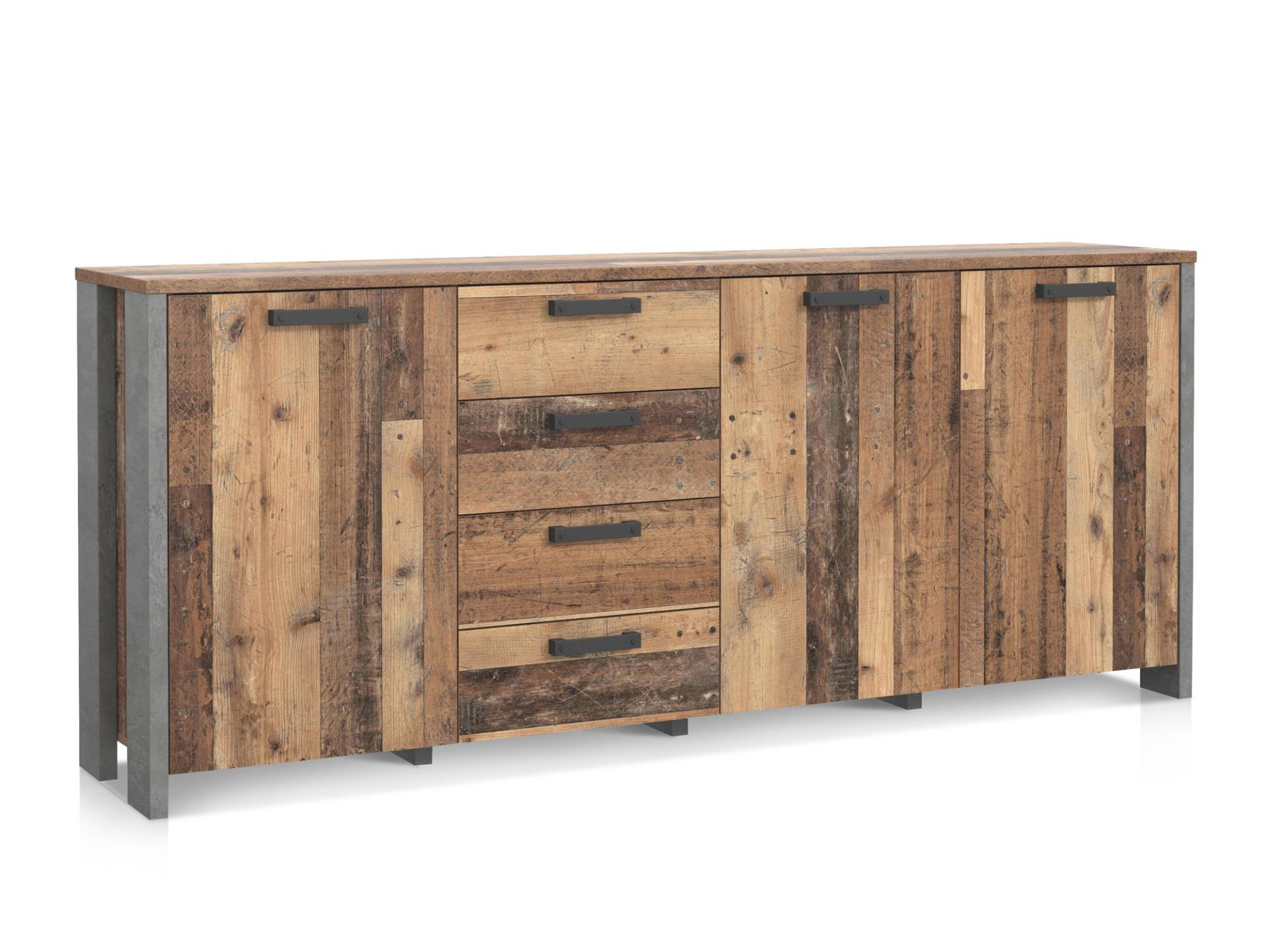 CASSIA Sideboard groß, Material Dekorspanplatte, Old Wood Vintage / betonfarbig von Möbel-Eins