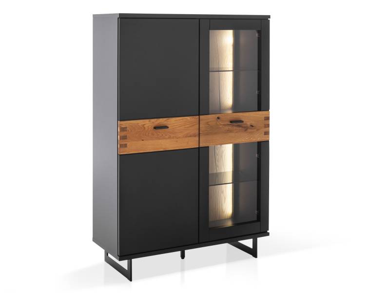 CESCO Highboard II, Material MDF, anthrazitfarbig / Absetzung Wildeiche massiv von Möbel-Eins