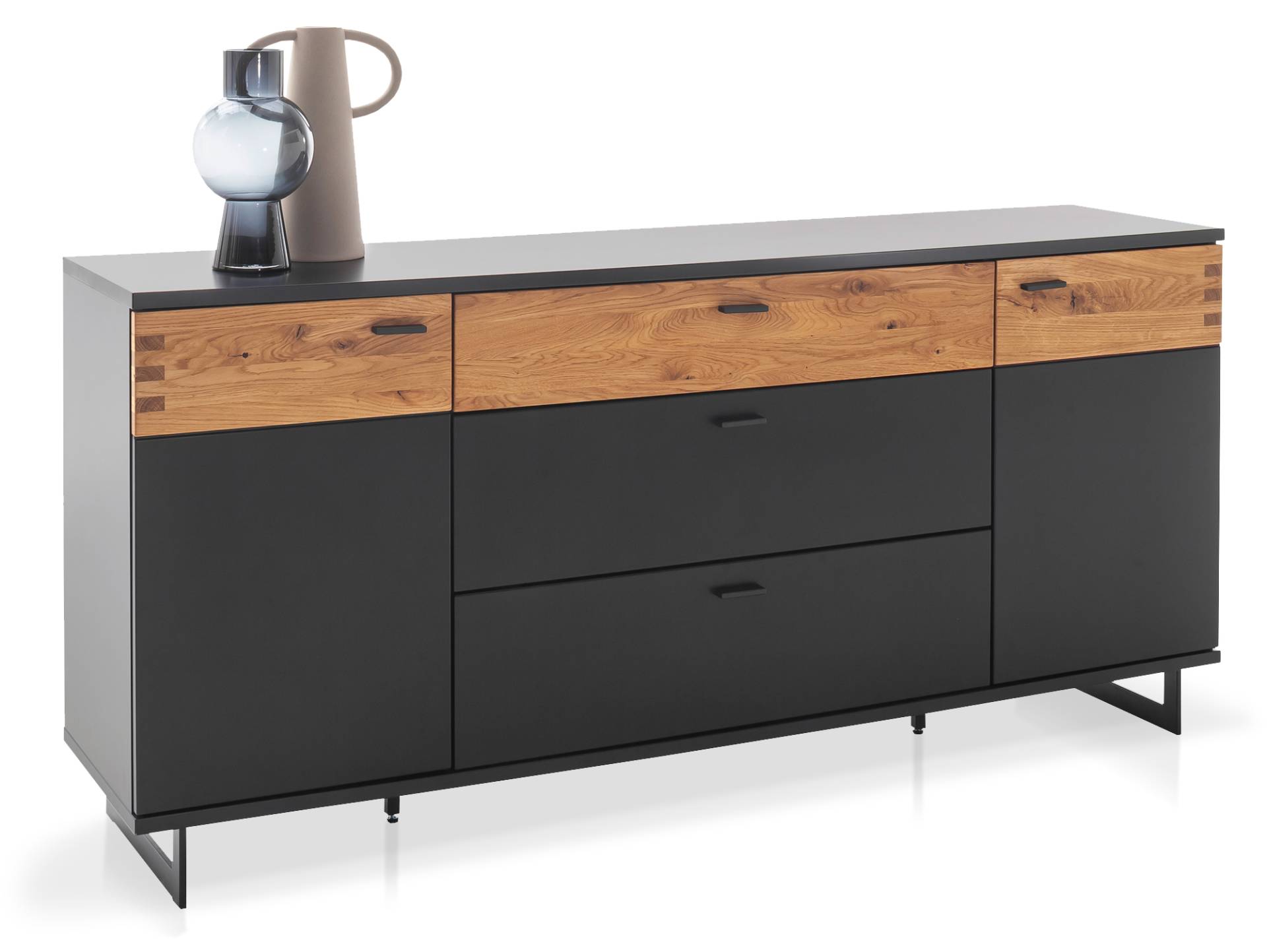 CESCO Sideboard, Material MDF, anthrazitfarbig / Absetzung Wildeiche massiv von Möbel-Eins