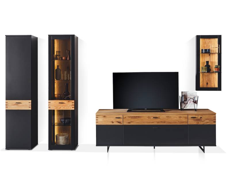 CESCO Wohnwand II, Material MDF, anthrazitfarbig / Absetzung Wildeiche massiv CESCO Wohnwand II, Material MDF, anthrazitfarbig / Absetzung Wildeiche massiv von Möbel-Eins