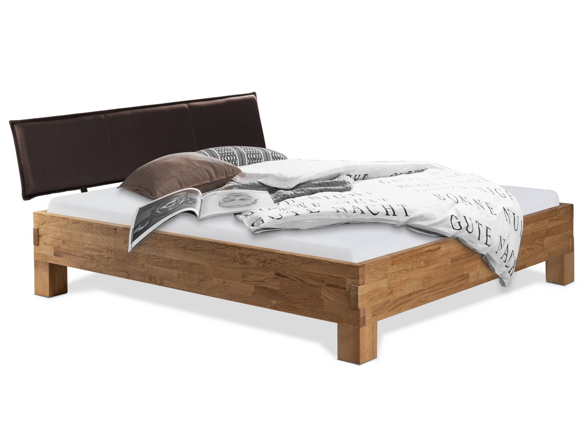 CORDINO 4-Fuß-Bett aus Eiche mit Polsterkopfteil, Material Massivholz CORDINO 4-Fuß-Bett aus Eiche mit Polsterkopfteil, Material Massivholz von Möbel-Eins