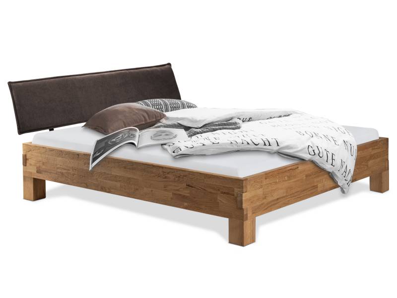 CORDINO 4-Fuß-Bett aus Eiche mit Polsterkopfteil, Material Massivholz von Möbel-Eins