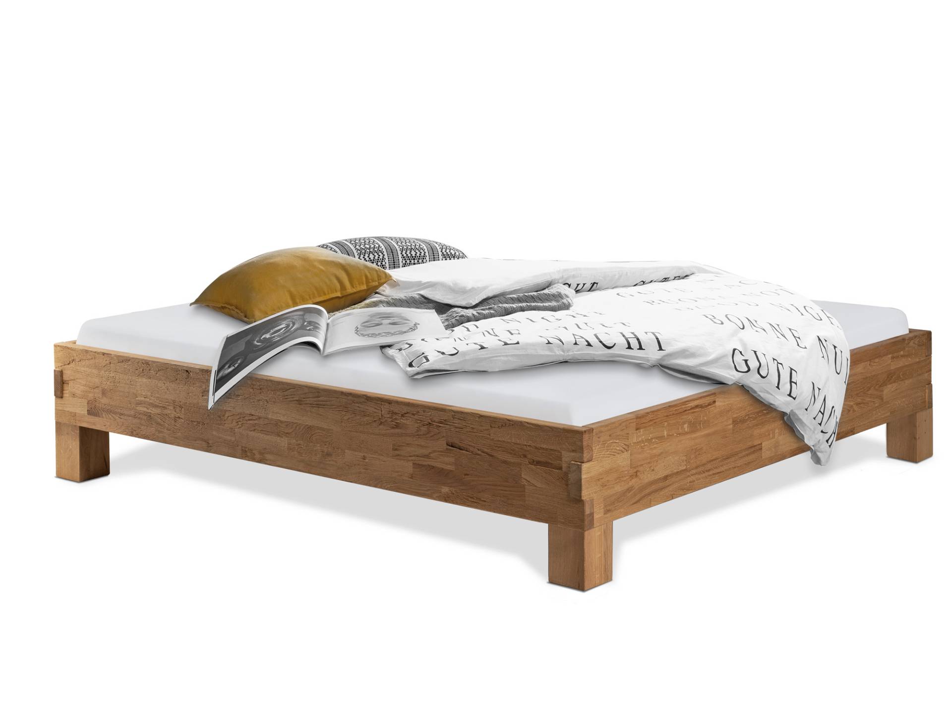 CORDINO 4-Fuß-Bett aus Eiche, Material Massivholz, mit / ohne Kopfteil von Möbel-Eins