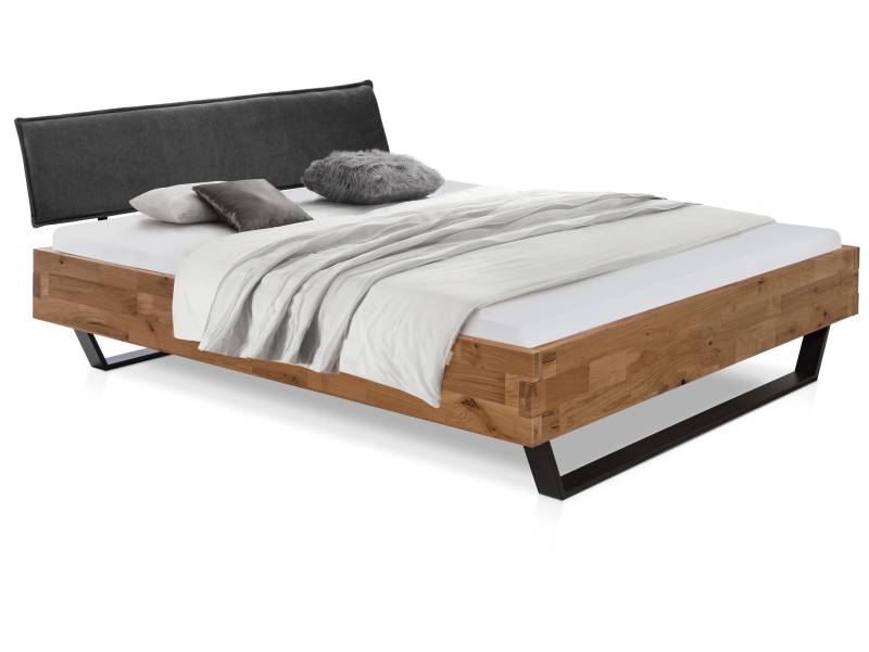 CORDINO Kufenbett aus Eiche mit Polsterkopfteil, Material Massivholz von Möbel-Eins