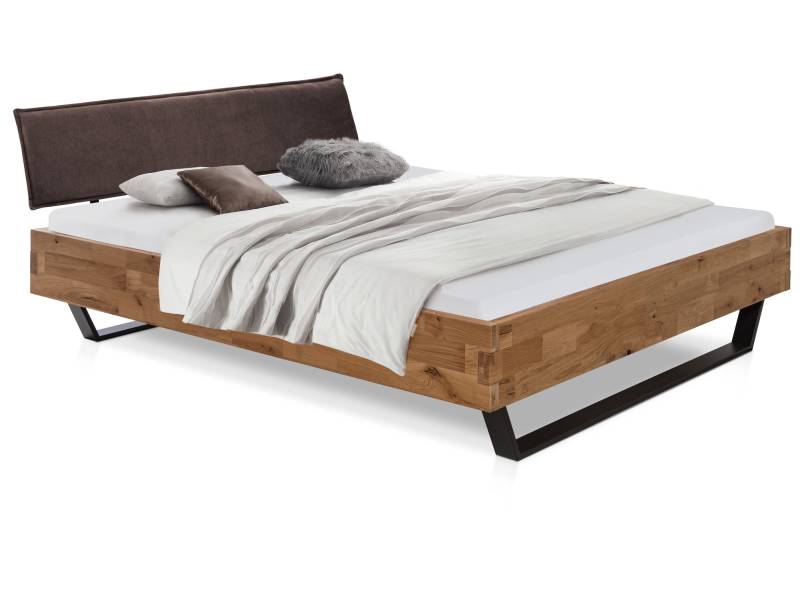 CORDINO Kufenbett aus Eiche mit Polsterkopfteil, Material Massivholz von Möbel-Eins