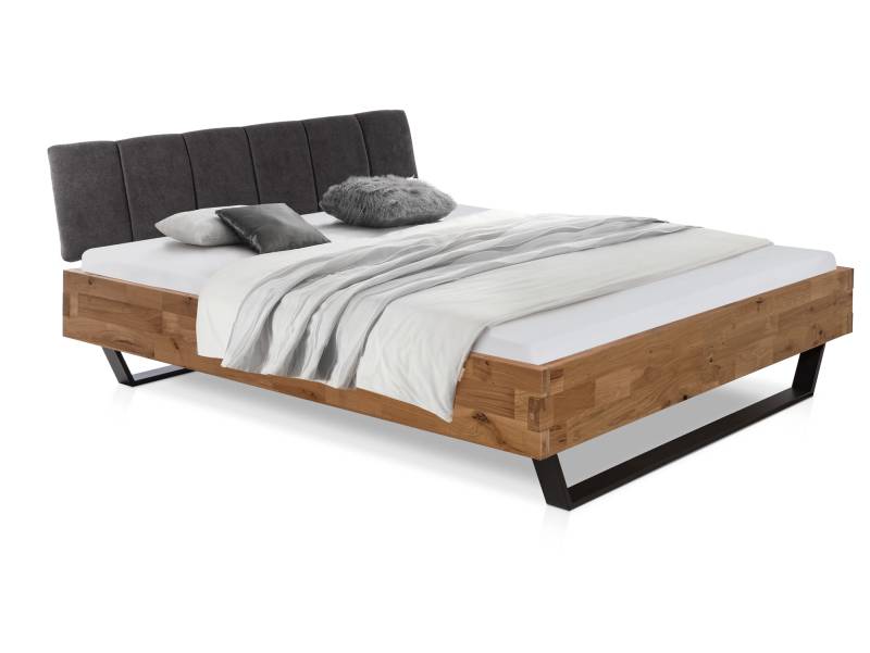 CORDINO Kufenbett aus Eiche mit Polsterkopfteil, Material Massivholz von Möbel-Eins