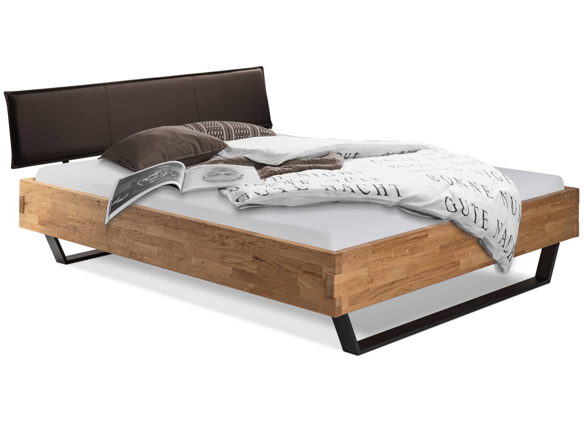 CORDINO Kufenbett aus Eiche mit Polsterkopfteil, Material Massivholz von Möbel-Eins