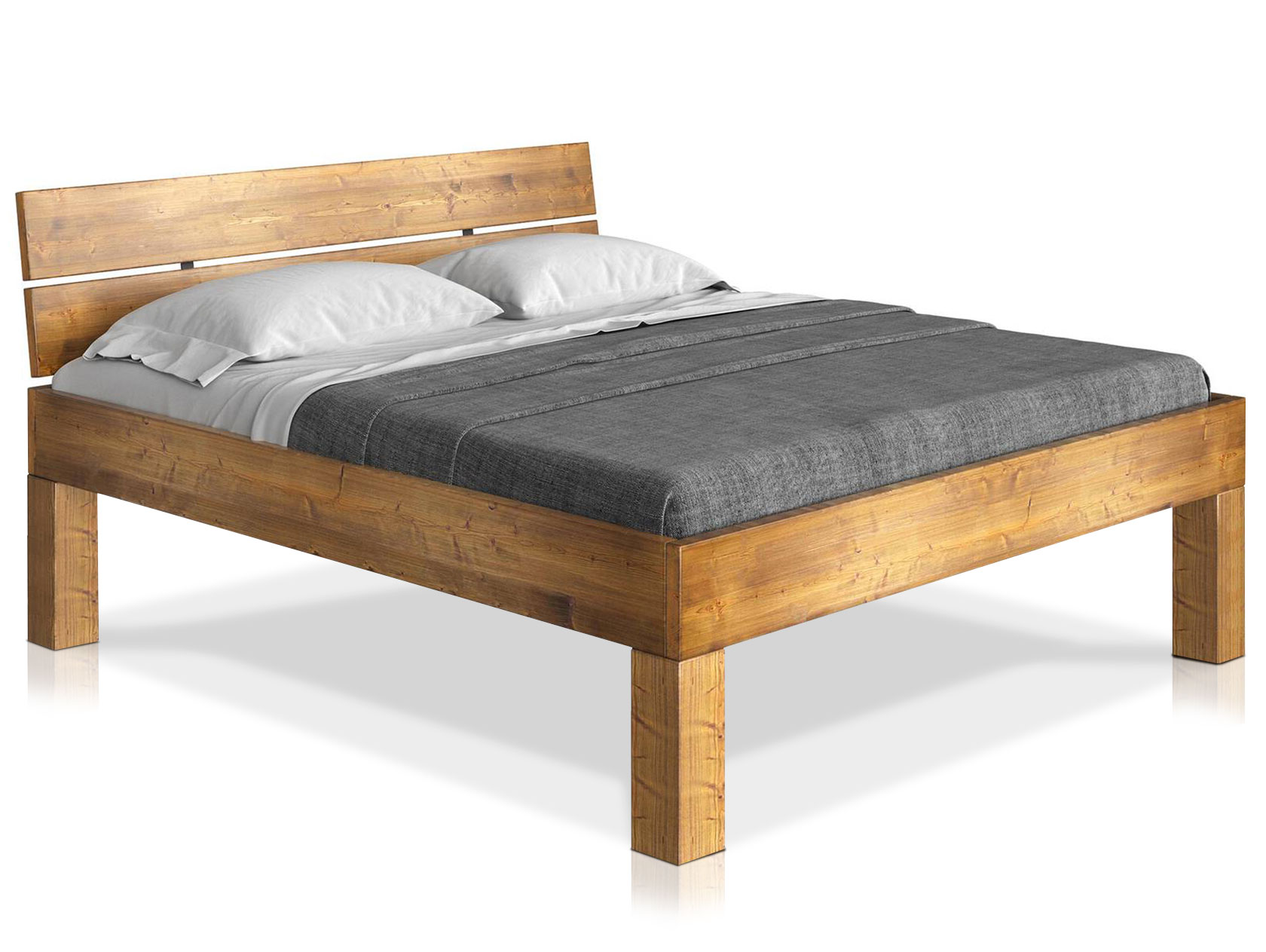 CURBY 4-Fuß-Bett mit Kopfteil, Material Massivholz, rustikale Altholzoptik, Fichte von Möbel-Eins