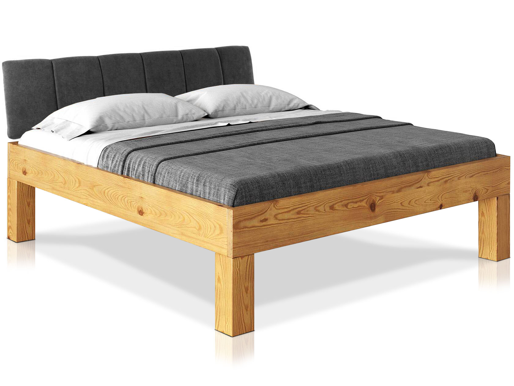 CURBY 4-Fuß-Bett mit Polster-Kopfteil, Material Massivholz, rustikale Altholzoptik, Fichte von Möbel-Eins