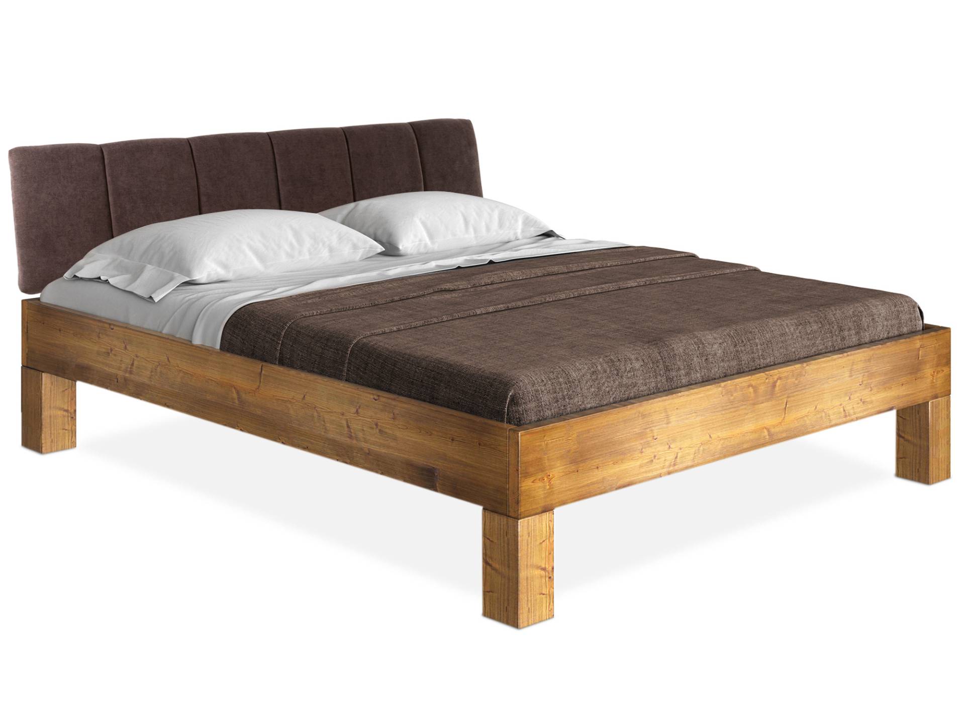 CURBY 4-Fuß-Bett mit Polsterkopfteil, Material Massivholz, rustikale Altholzoptik, Fichte CURBY 4-Fuß-Bett mit Polsterkopfteil, Material Massivholz, rustikale Altholzoptik, Fichte von Möbel-Eins
