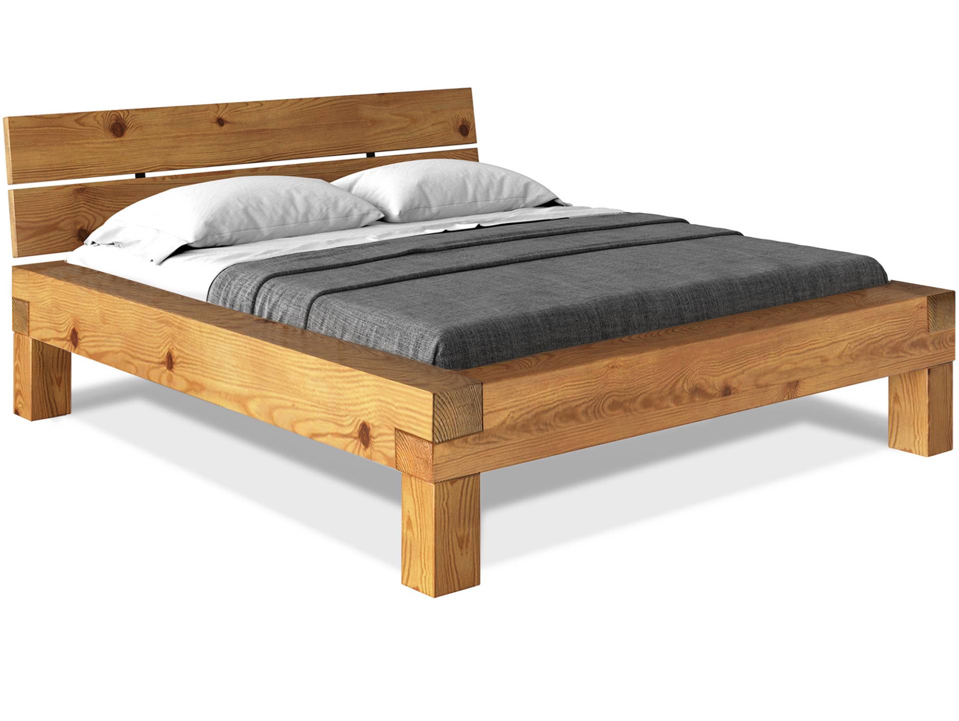 CURBY 4-Fuß-Balkenbett mit Kopfteil, Material Massivholz, Thermo-Fichte von Möbel-Eins