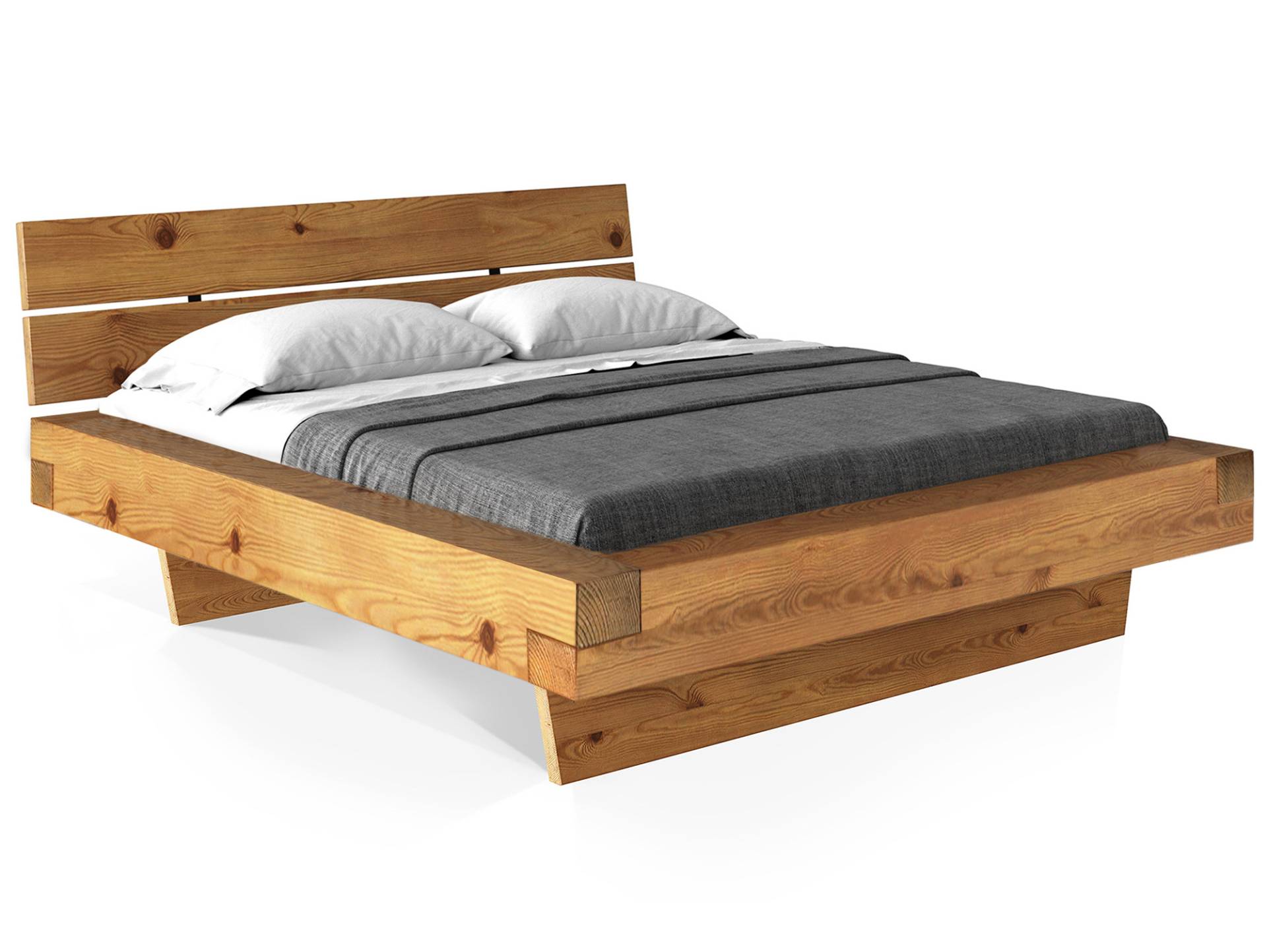 CURBY Balkenbett mit Kopfteil, Wangenfuß, Material Massivholz von Möbel-Eins