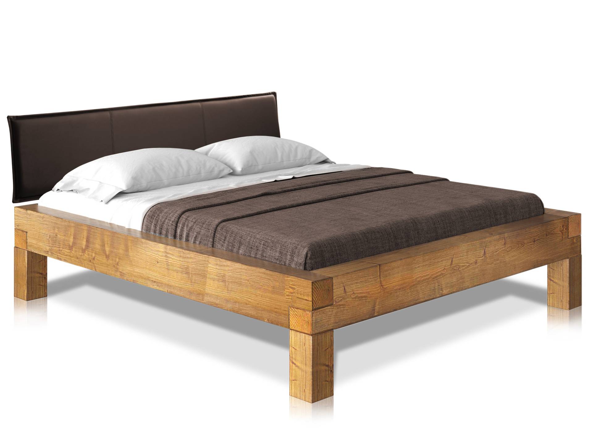CURBY Balkenbett mit Polster-Kopfteil, 4-Fuß, Material Massivholz von Möbel-Eins