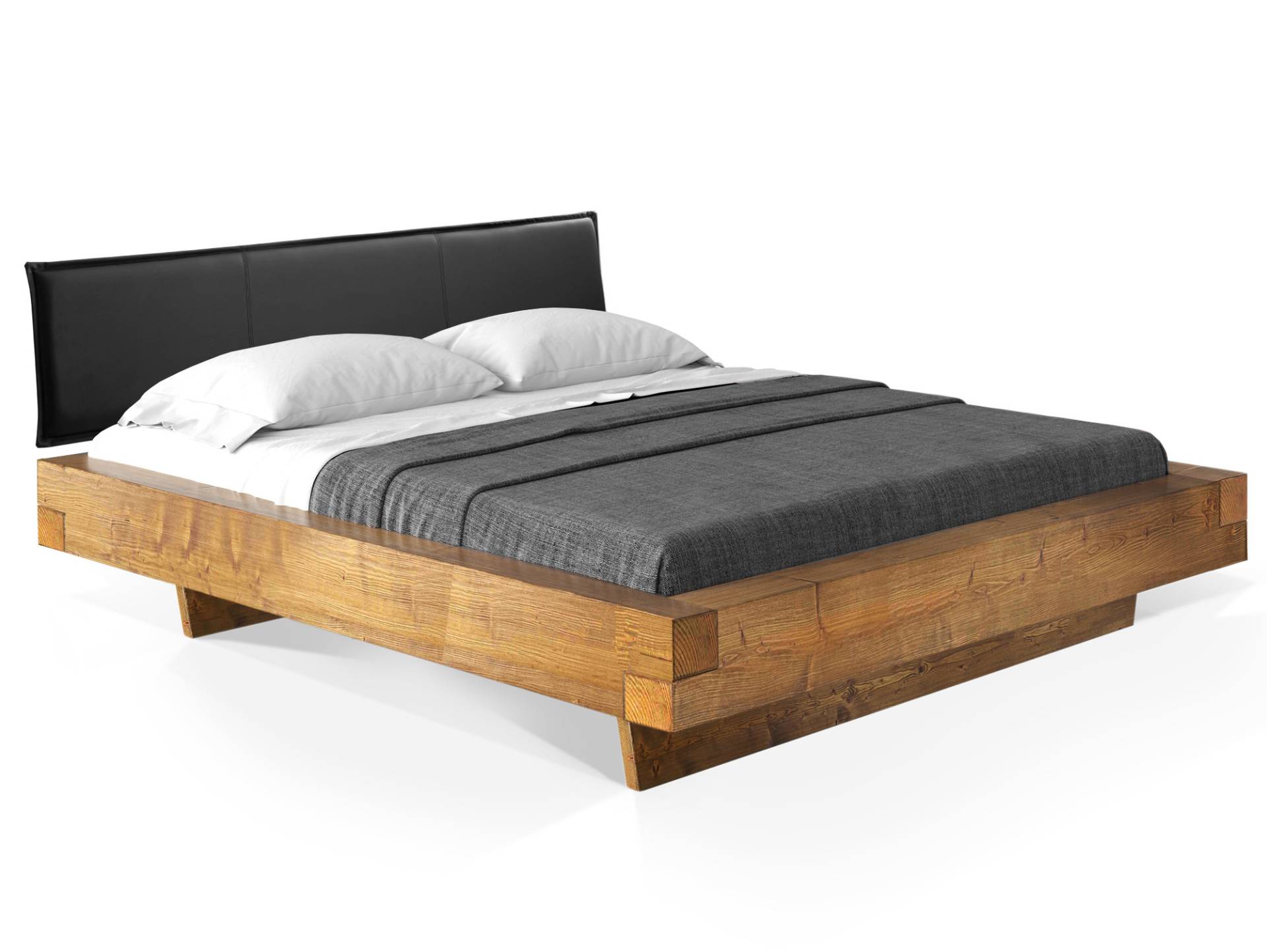 CURBY Balkenbett mit Polster-Kopfteil, Wangenfuß, Material Massivholz von Möbel-Eins