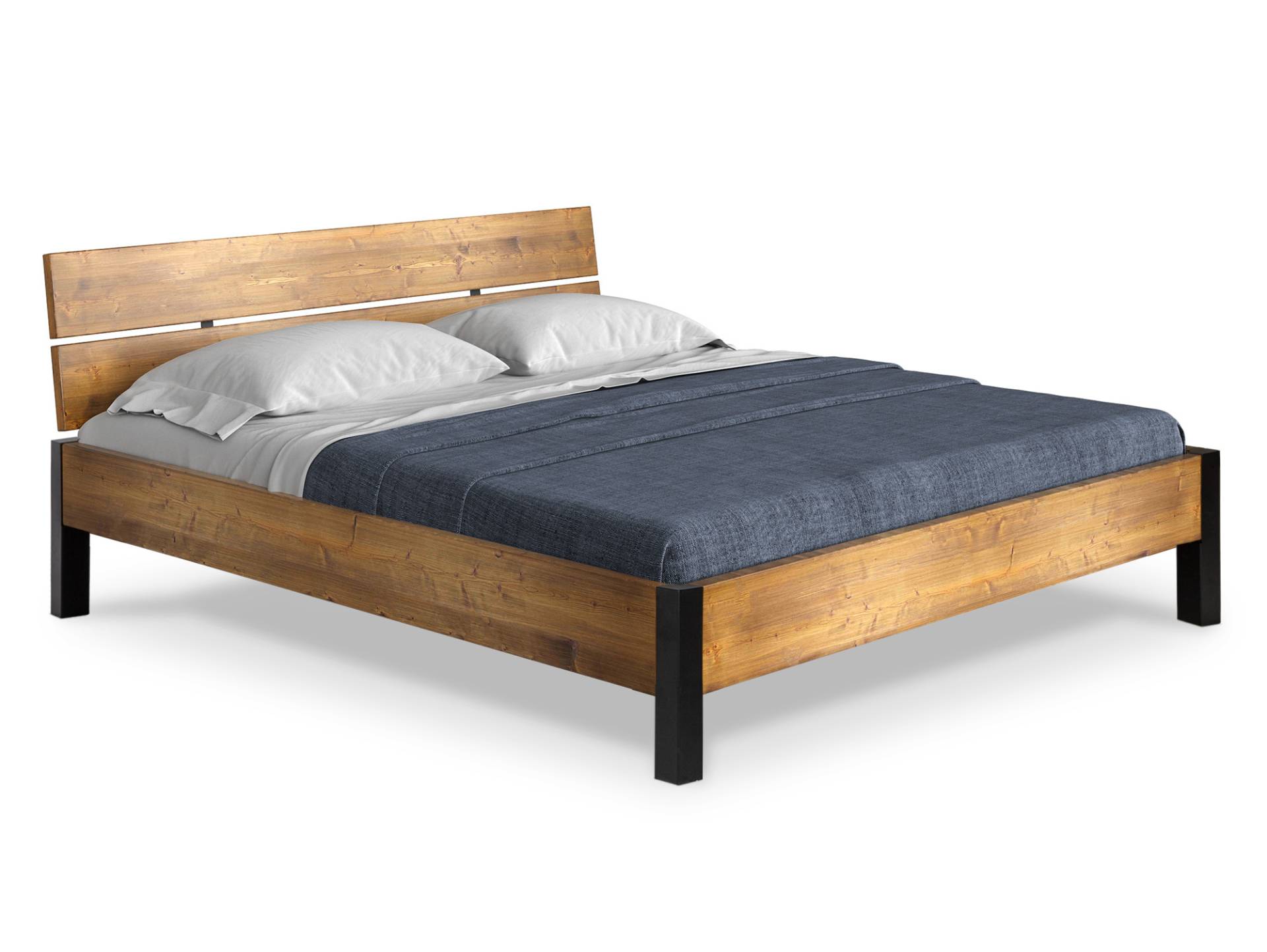 CURBY Bett Metallfuß, mit Kopfteil, Material Massivholz, rustikale Altholzoptik, Fichte von Möbel-Eins
