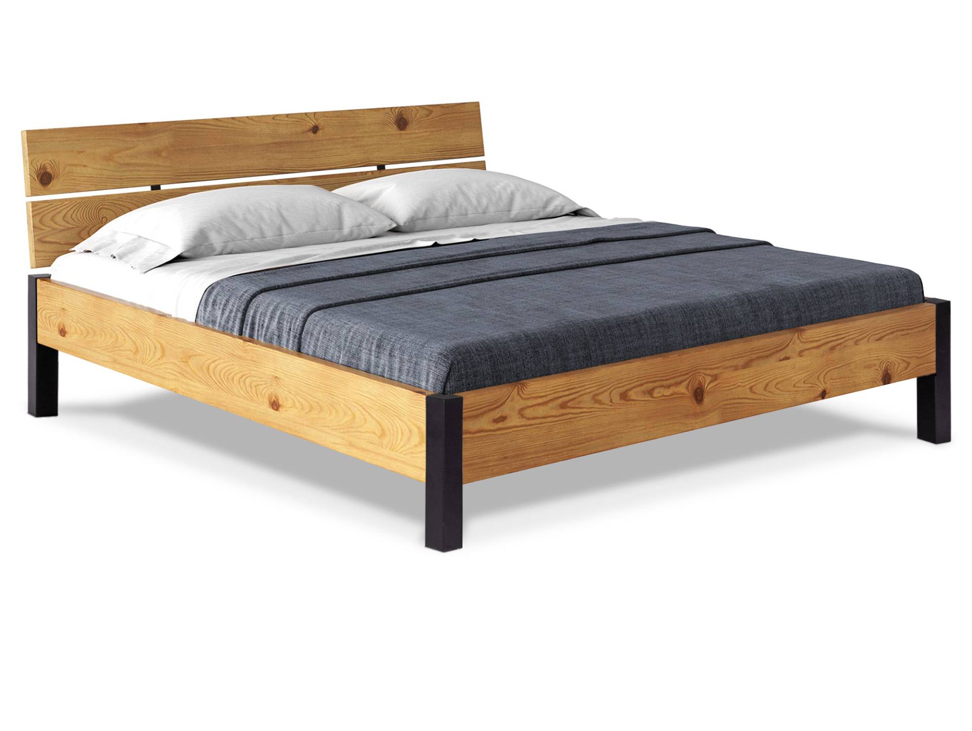 CURBY Bett Metallfuß, mit / ohne Kopfteil, Material Massivholz, rustikale Altholzoptik, Fichte von Möbel-Eins