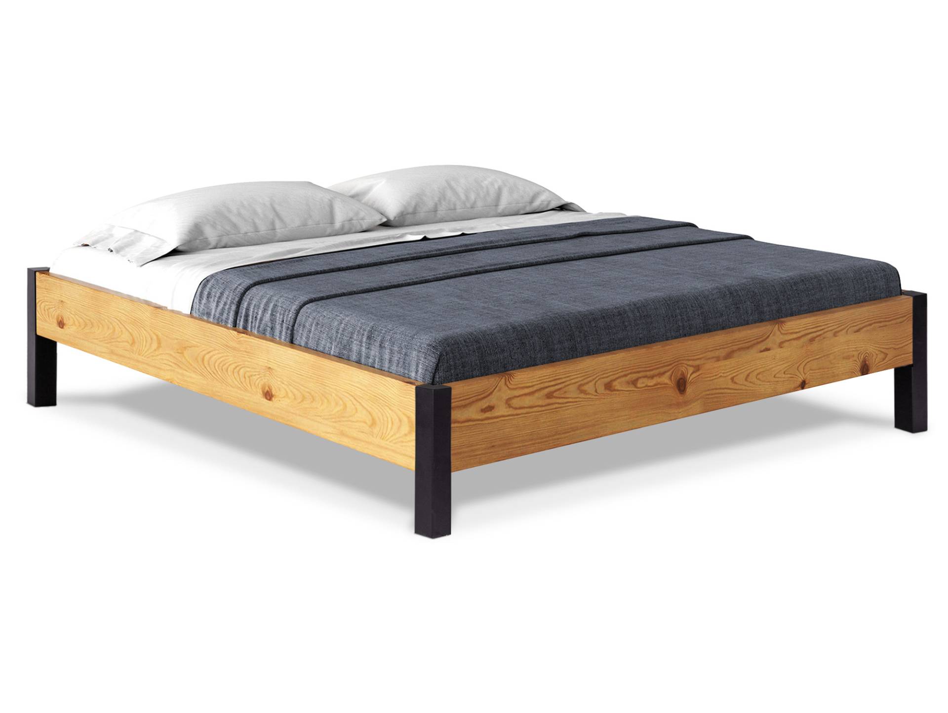 CURBY Bett Metallfuß, ohne Kopfteil, Material Massivholz, rustikale Altholzoptik, Fichte von Möbel-Eins