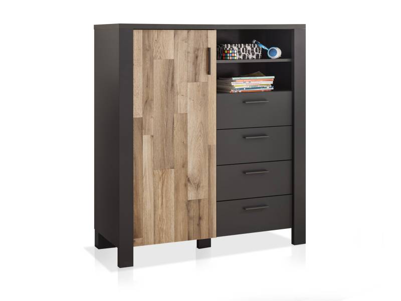 DRACO Highboard, Material Spanplatte, Eiche Nachbildung  /  graphitfarbig von Möbel-Eins