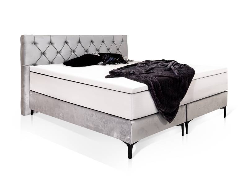 GILMORE Boxspringbett, Härtegrad 3, Bezug Stoff grau von Möbel-Eins