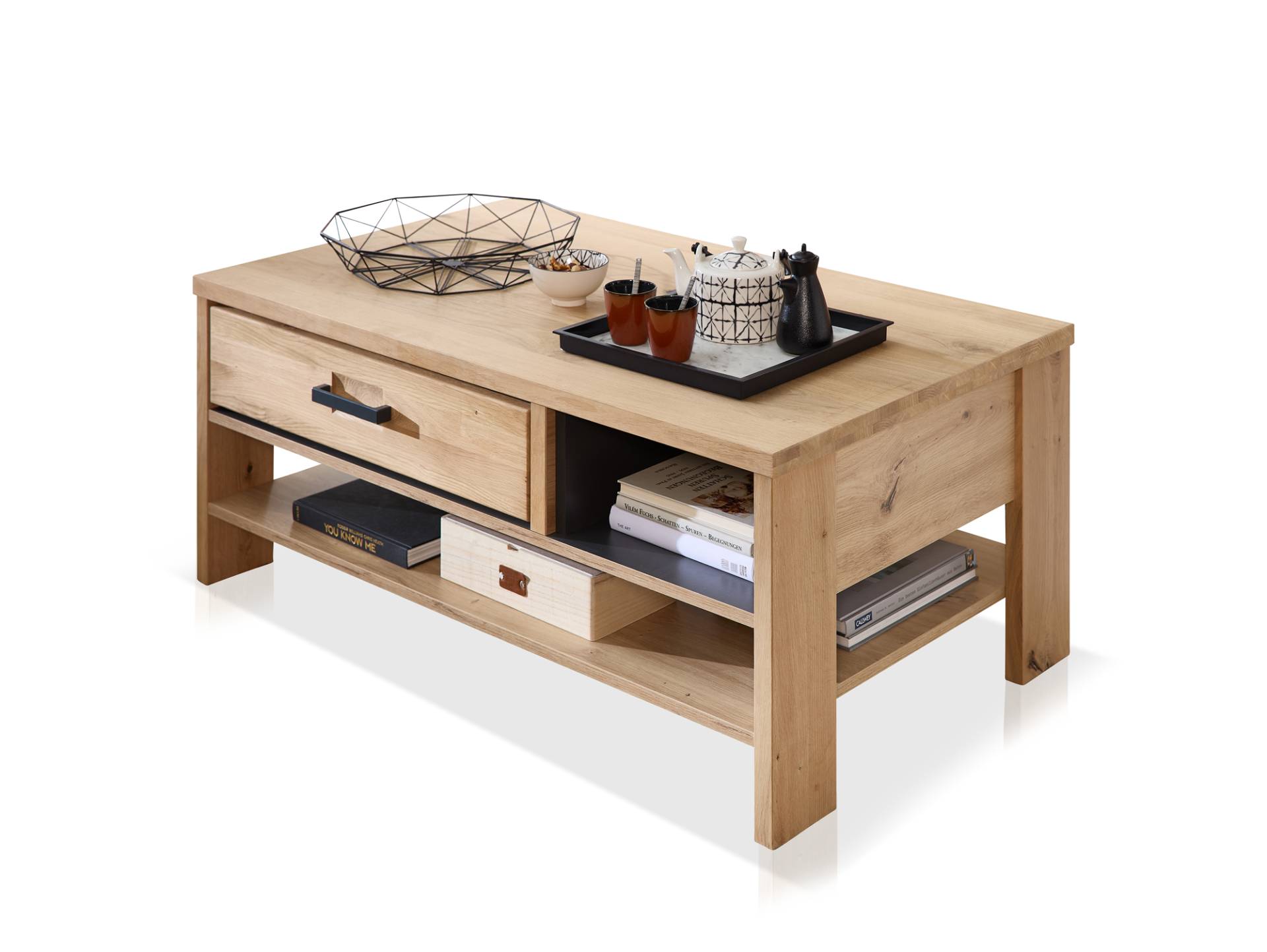 GOJA Couchtisch 110x65 cm, Material teilmassiv, Artisan Wildeiche / graphitfarbig von Möbel-Eins