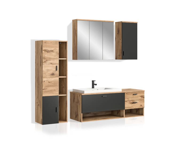 GOLDENBAY Badezimmerset I, Material Dekorspanplatte, Nox Oak Nachbildung / Grau matt von Möbel-Eins