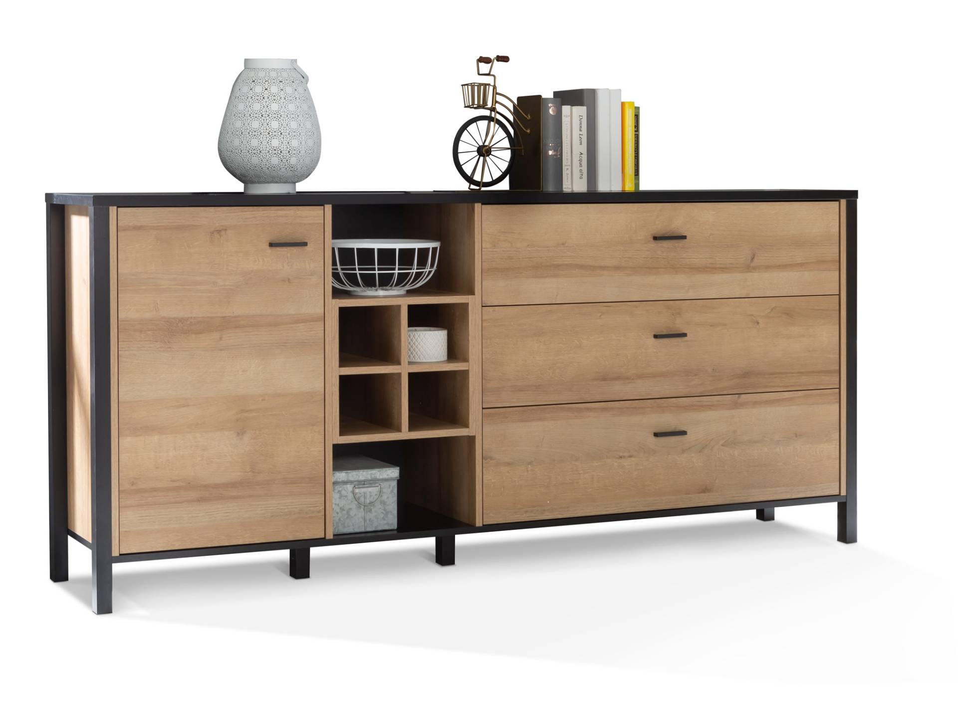 HAVANO Sideboard L II, Material Dekorspanplatte, Riviera Eichefarbig / schwarz von Möbel-Eins